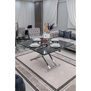 Akıllı Sehpa Home Üst Tabla Mdf Siyah Mermer Desen Alt Mekanizma Krom Kaplama