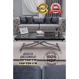 Akıllı Sehpa Juppo Üst Tabla Mdf Siyah Mermer Oval Köşe Alt Krom Kaplama Içe Kıvrım 60x120 cm