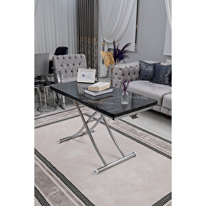 Akıllı Sehpa Juppo Üst Tabla Mdf Siyah Mermer Oval Köşe Alt Krom Kaplama Içe Kıvrım 60x120 cm