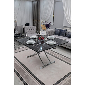 Akıllı Sehpa Juppo Üst Tabla Mdf Siyah Mermer Oval Köşe Alt Krom Kaplama Içe Kıvrım 60x120 cm