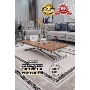 Akıllı Sehpa Home Üst Tabla Mdf Ceviz Oval Köşe Alt Mekanizma Krom Kaplama 60x120 cm