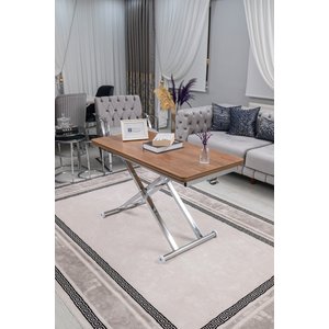 Akıllı Sehpa Home Üst Tabla Mdf Ceviz Oval Köşe Alt Mekanizma Krom Kaplama 60x120 cm