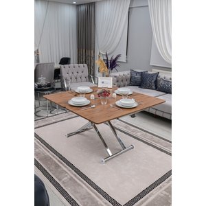 Akıllı Sehpa Home Üst Tabla Mdf Ceviz Oval Köşe Alt Mekanizma Krom Kaplama 60x120 cm