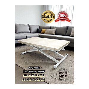 Akıllı Sehpa Home Üst Tabla Mdf Traverten Oval Güvenli Köşe Alt Mekanizma Demir 60x120 cm