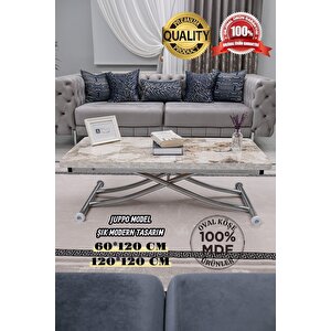 Akıllı Sehpa Juppo Üst Tabla Mdf Beyaz Mermer Oval Köşe Alt Krom Kaplama Içe Kıvrım 60x120 cm