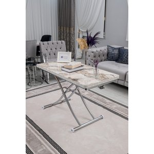 Akıllı Sehpa Juppo Üst Tabla Mdf Beyaz Mermer Oval Köşe Alt Krom Kaplama Içe Kıvrım 60x120 cm