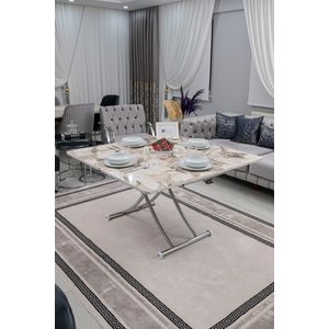Akıllı Sehpa Juppo Üst Tabla Mdf Beyaz Mermer Oval Köşe Alt Krom Kaplama Içe Kıvrım 60x120 cm