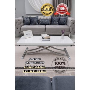 Akıllı Sehpa Juppo Üst Tabla Mdf Beyaz Oval Köşealt Krom Kaplama Içe Kıvrım 60x120 cm