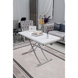 Akıllı Sehpa Juppo Üst Tabla Mdf Beyaz Oval Köşealt Krom Kaplama Içe Kıvrım 60x120 cm