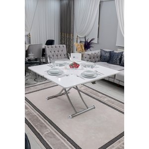 Akıllı Sehpa Juppo Üst Tabla Mdf Beyaz Oval Köşealt Krom Kaplama Içe Kıvrım 60x120 cm