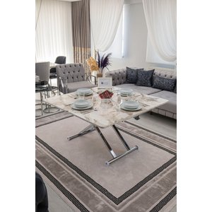 Akıllı Sehpa Home Üst Tabla Mdf Beyaz Mermer Desen Alt Mekanizma Krom Kaplama 60x120 cm