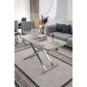 Akıllı Sehpa Home Üst Tabla Mdf Beyaz Mermer Desen Alt Mekanizma Krom Kaplama 60x120 cm