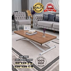 Akıllı Sehpa Home Üst Tabla Mdf Ceviz Oval Köşe Alt Mekanizma Beyaz Renk 60x120 cm