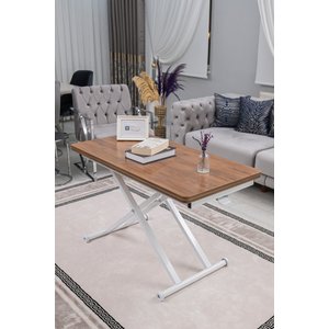 Akıllı Sehpa Home Üst Tabla Mdf Ceviz Oval Köşe Alt Mekanizma Beyaz Renk 60x120 cm