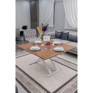 Akıllı Sehpa Home Üst Tabla Mdf Ceviz Oval Köşe Alt Mekanizma Beyaz Renk 60x120 cm