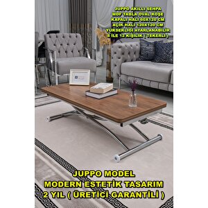 Akıllı Sehpa Juppo Üst Tabla Mdf Ceviz Oval Köşe Alt Krom Kaplama Dışa Kıvrım 60x120 cm