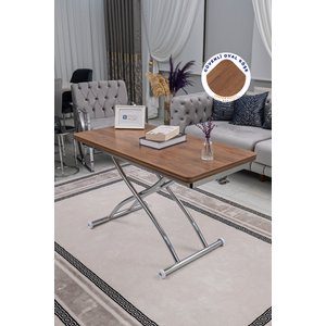 Akıllı Sehpa Juppo Üst Tabla Mdf Ceviz Oval Köşe Alt Krom Kaplama Dışa Kıvrım 60x120 cm