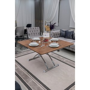 Akıllı Sehpa Juppo Üst Tabla Mdf Ceviz Oval Köşe Alt Krom Kaplama Dışa Kıvrım 60x120 cm