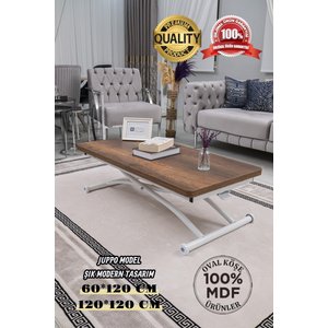 Akıllı Sehpa Juppo Üst Tabla Mdf Barok Koyu Ceviz Oval Köşe Alt Beyaz Dışa Kıvrım 60x120 cm
