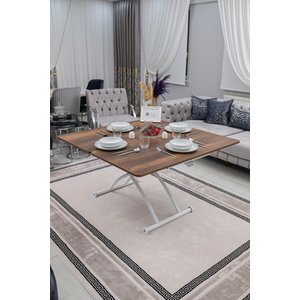 Akıllı Sehpa Juppo Üst Tabla Mdf Barok Koyu Ceviz Oval Köşe Alt Beyaz Dışa Kıvrım 60x120 cm