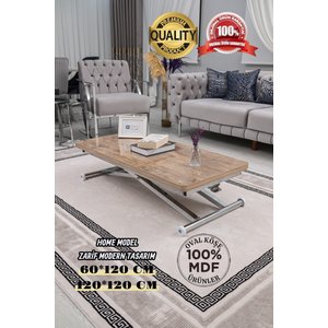 Akıllı Sehpa Home Üst Tabla Mdf Antiklayt Oval Köşe Alt Mekanizma Krom Kaplama 60x120 cm