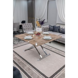 Akıllı Sehpa Home Üst Tabla Mdf Antiklayt Oval Köşe Alt Mekanizma Krom Kaplama 60x120 cm