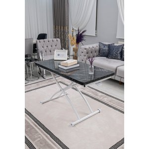 Akıllı Sehpa Juppo Üst Tabla Mdf Siyah Mermer Oval Köşe Alt Ayak Beyaz Dışa Kıvrım 60x120 cm