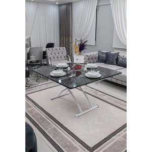 Akıllı Sehpa Juppo Üst Tabla Mdf Siyah Mermer Oval Köşe Alt Ayak Beyaz Dışa Kıvrım 60x120 cm