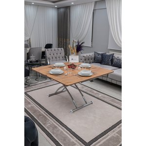 Akıllı Sehpa Üst Tabla Mdf Efesçam Oval Köşe Alt Krom Kaplama Dışa Kıvrım 60x120 cm