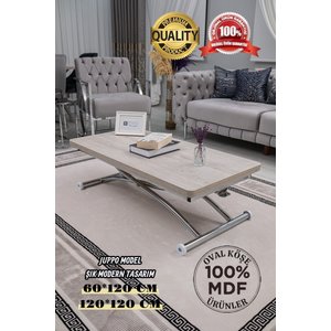 Akıllı Sehpa Juppo Üst Tabla Mdf Lizbon Oval Köşe Alt Ayak Krom Kaplama Dışa Kıvrım 60x120 cm