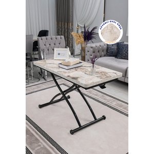 Akıllı Sehpa Juppo Üst Tabla Mdf Beyaz Mermer Oval Köşe Alt Ayak Siyah Dışa Kıvrım 60x120 cm