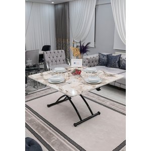 Akıllı Sehpa Juppo Üst Tabla Mdf Beyaz Mermer Oval Köşe Alt Ayak Siyah Dışa Kıvrım 60x120 cm