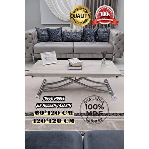 Akıllı Sehpa Juppo Üst Tabla Mdf Lizbon Oval Köşe Alt Ayak Krom Kaplama Içe Kıvrım 60x120 cm