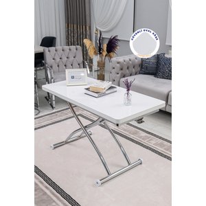 Akıllı Sehpa Juppo Üst Tabla Mdf Beyaz Oval Köşe Alt Krom Kaplama Dışa Kıvrım 60x120 cm