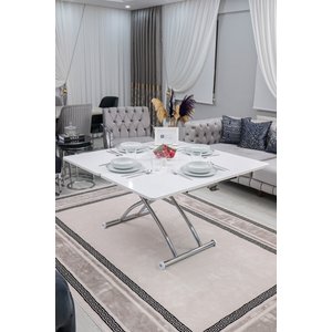 Akıllı Sehpa Juppo Üst Tabla Mdf Beyaz Oval Köşe Alt Krom Kaplama Dışa Kıvrım 60x120 cm