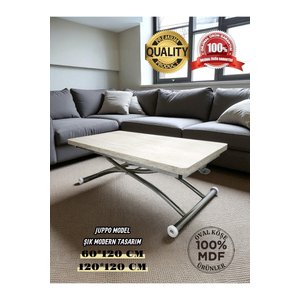 Juppo Üst Tabla Mdf Traverten Oval Köşe Alt Mekanizma Sağlam Metal Komple 60x120 cm