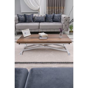 Akıllı Sehpa Home Üst Tabla Mdf Barok Koyu Ceviz Alt Mekanizma Beyaz Renk 60x120 cm