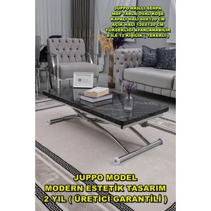 Akıllı Sehpa Juppo Üst Tabla Mdf Siyah Mermer Oval Köşe Alt Krom Kaplama Dışa Kıvrım 60x120 cm