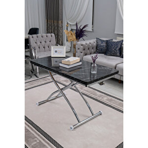 Akıllı Sehpa Juppo Üst Tabla Mdf Siyah Mermer Oval Köşe Alt Krom Kaplama Dışa Kıvrım 60x120 cm