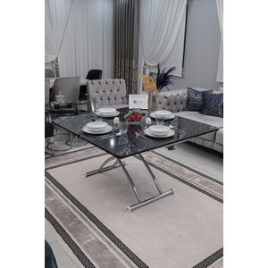 Akıllı Sehpa Juppo Üst Tabla Mdf Siyah Mermer Oval Köşe Alt Krom Kaplama Dışa Kıvrım 60x120 cm