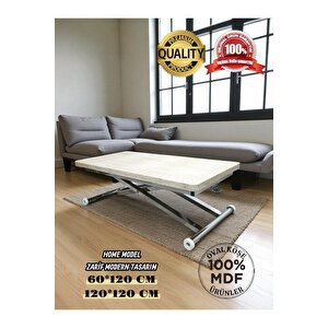 Akıllı Sehpa Home Üst Tabla Mdf Traverten Oval Güvenli Köşe Alt Mekanizma Demir 60x120 cm