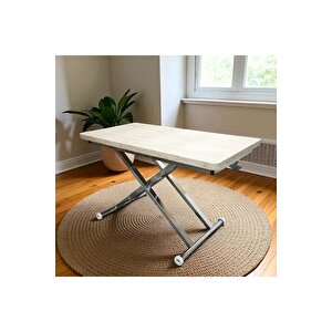 Akıllı Sehpa Home Üst Tabla Mdf Traverten Oval Güvenli Köşe Alt Mekanizma Demir 60x120 cm