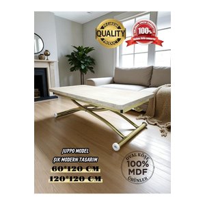 Juppo Üst Tabla Mdf Traverten Oval Köşe Alt Mekanizma Sağlam Metal Komple 60x120 cm