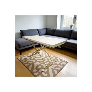 Juppo Üst Tabla Mdf Traverten Oval Köşe Alt Mekanizma Sağlam Metal Komple 60x120 cm