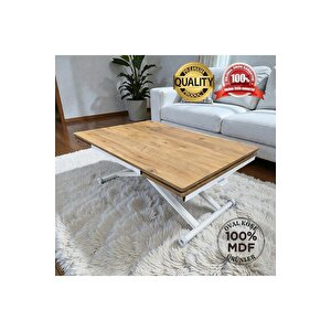 Yan Baştan Açılır Akıllı Yemek Masası Oval Mdf Tabla EFESÇAM Alt Mekanizma BEYAZ