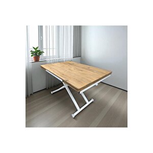 Yan Baştan Açılır Akıllı Yemek Masası Oval Mdf Tabla EFESÇAM Alt Mekanizma BEYAZ