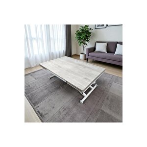 Yan Baştan Açılır Akıllı Yemek Masası Oval Mdf Tabla LİZBON Alt Mekanizma BEYAZ
