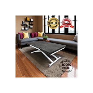 Yan Baştan Açılır Akıllı Yemek Masası Oval Mdf Tabla FREZELİ ANTRASİT Alt Mekanizma BEYAZ