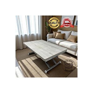 Yan Baştan Açılır Akıllı Yemek Masası Oval Mdf Tabla LİZBON Alt Mekanizma KROM KAPLAMA