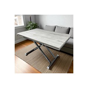 Yan Baştan Açılır Akıllı Yemek Masası Oval Mdf Tabla LİZBON Alt Mekanizma KROM KAPLAMA